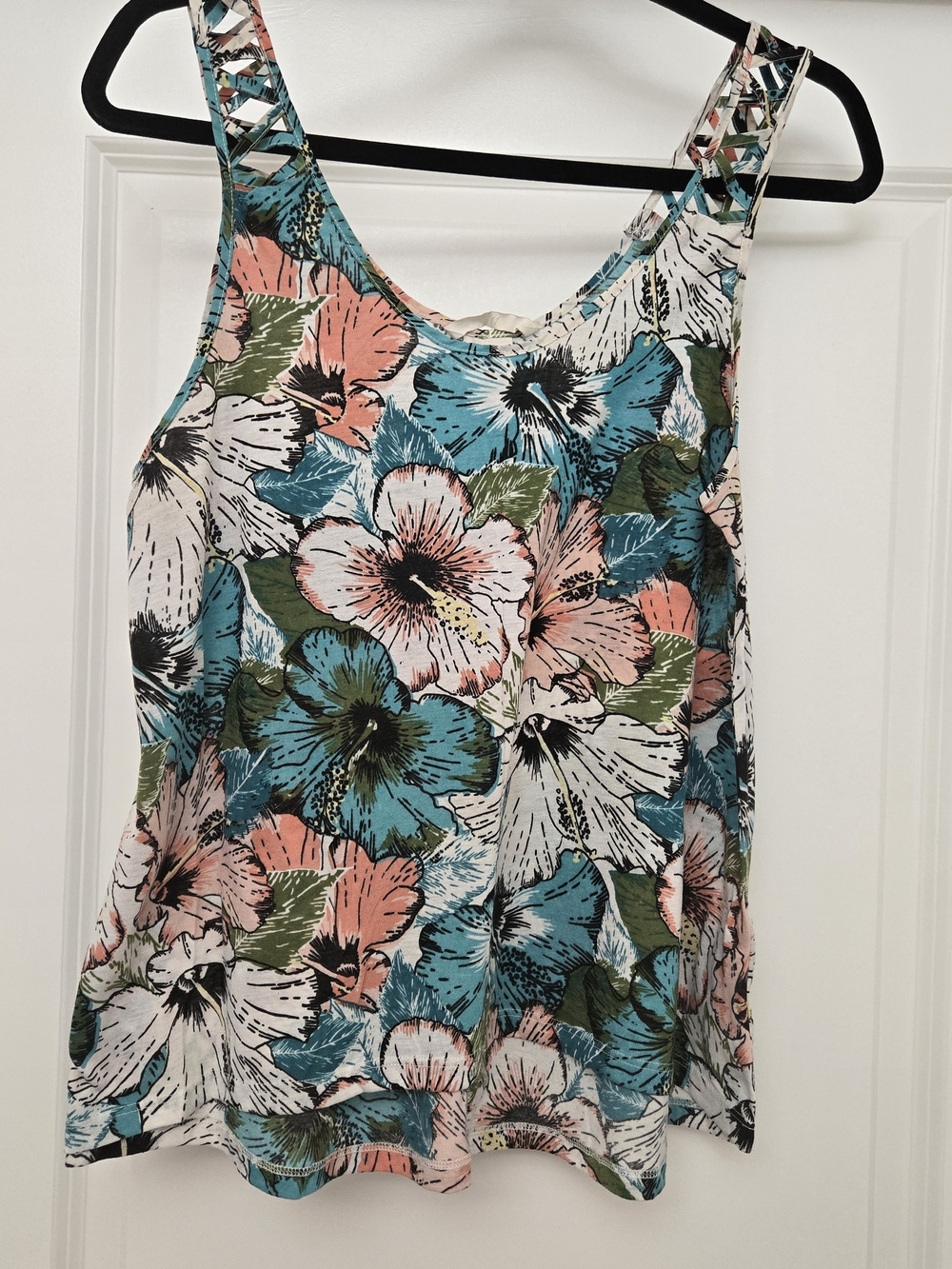 H&M Floral Scoop Neck Tank Top - Teal, Coral, White & Green